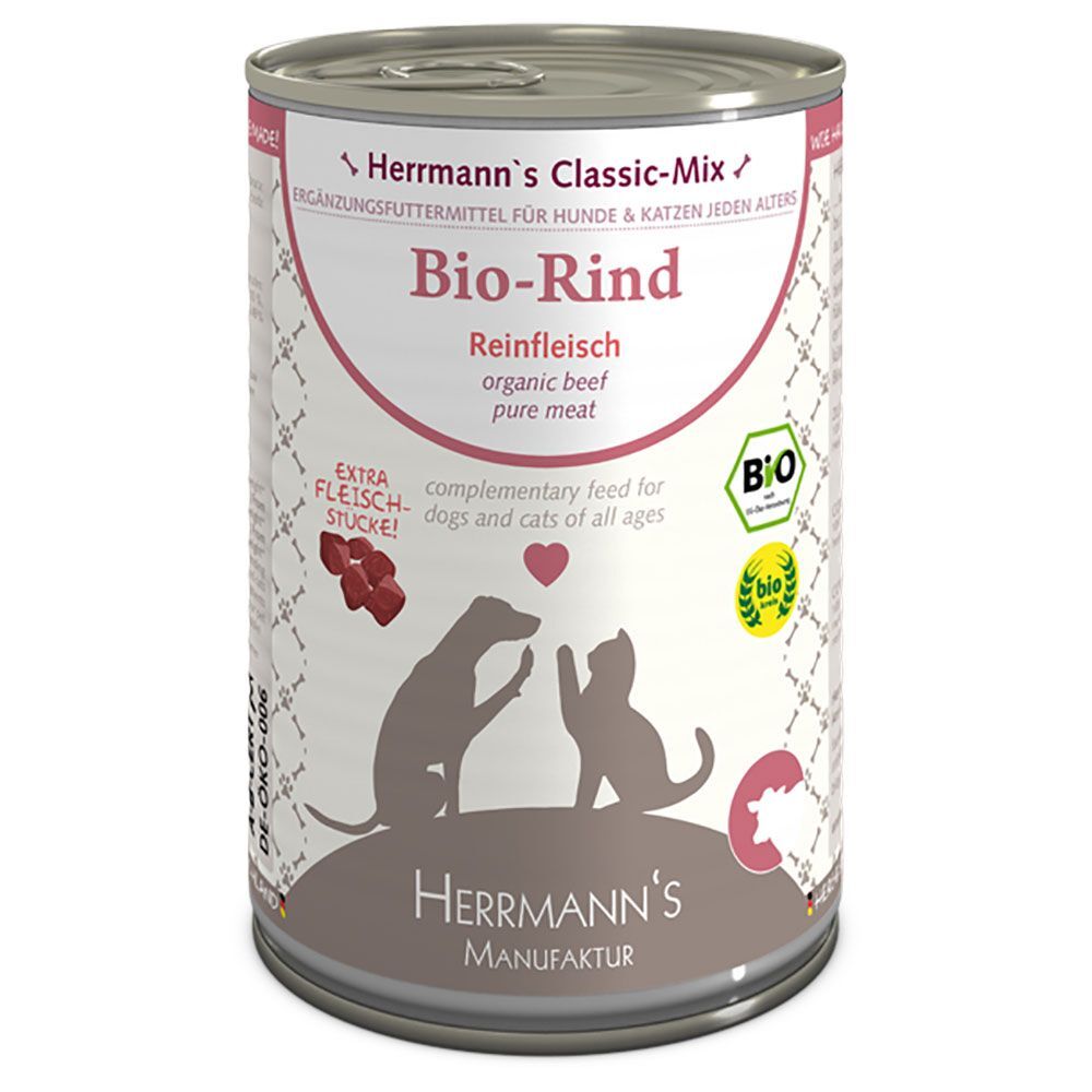 Herrmanns 400g Fleisch Pur Bio Rind Pur Herrmanns Nassfutter für Hunde