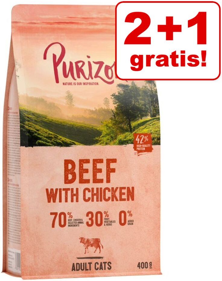 Purizon 3x 400g Large Adult Huhn & Fisch Purizon Trockenfutter für Katzen - 2 + 1 gratis!