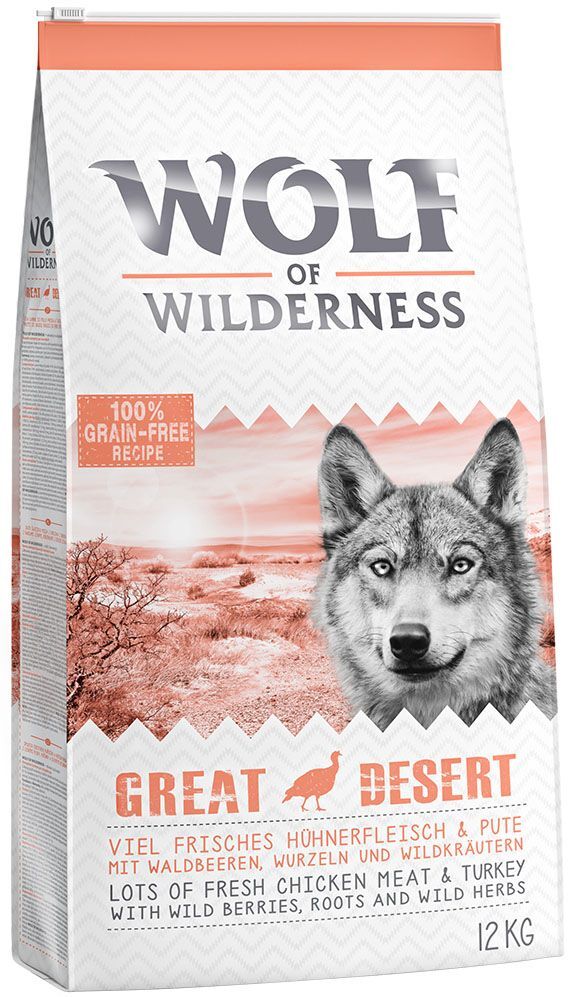 Wolf of Wilderness 2x 12kg Adult "Great Desert" - Pute Wolf of Wilderness Trockenfutter für Hunde