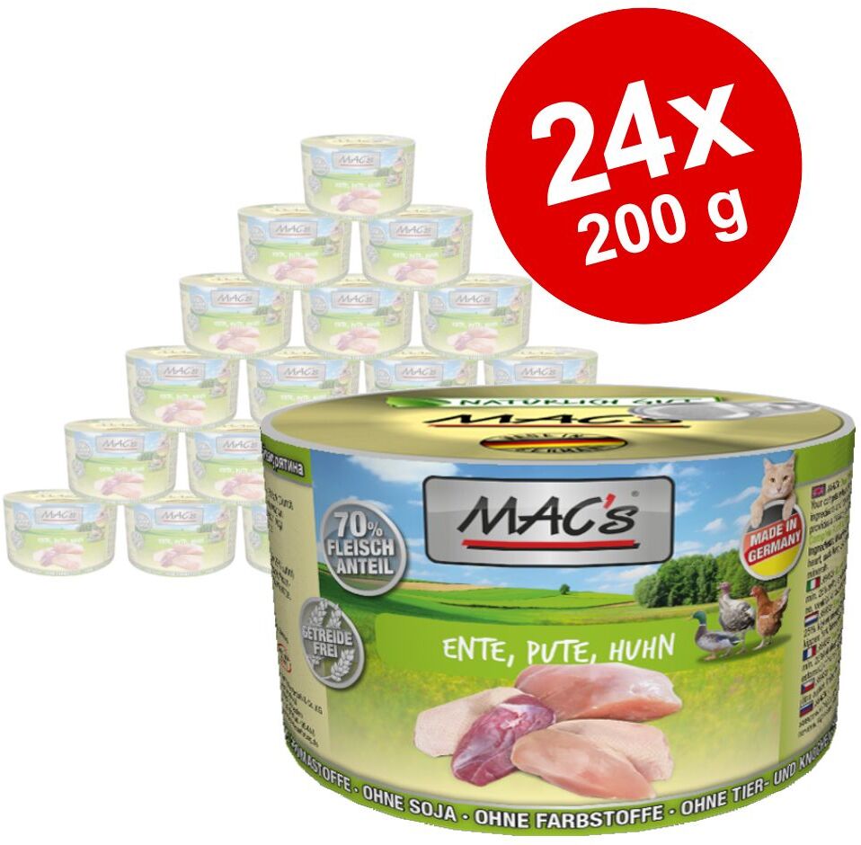 MAC's 24x 200g Mix Lachs/Hühnchen, Kalb/Pute MAC's Nassfutter für Katzen