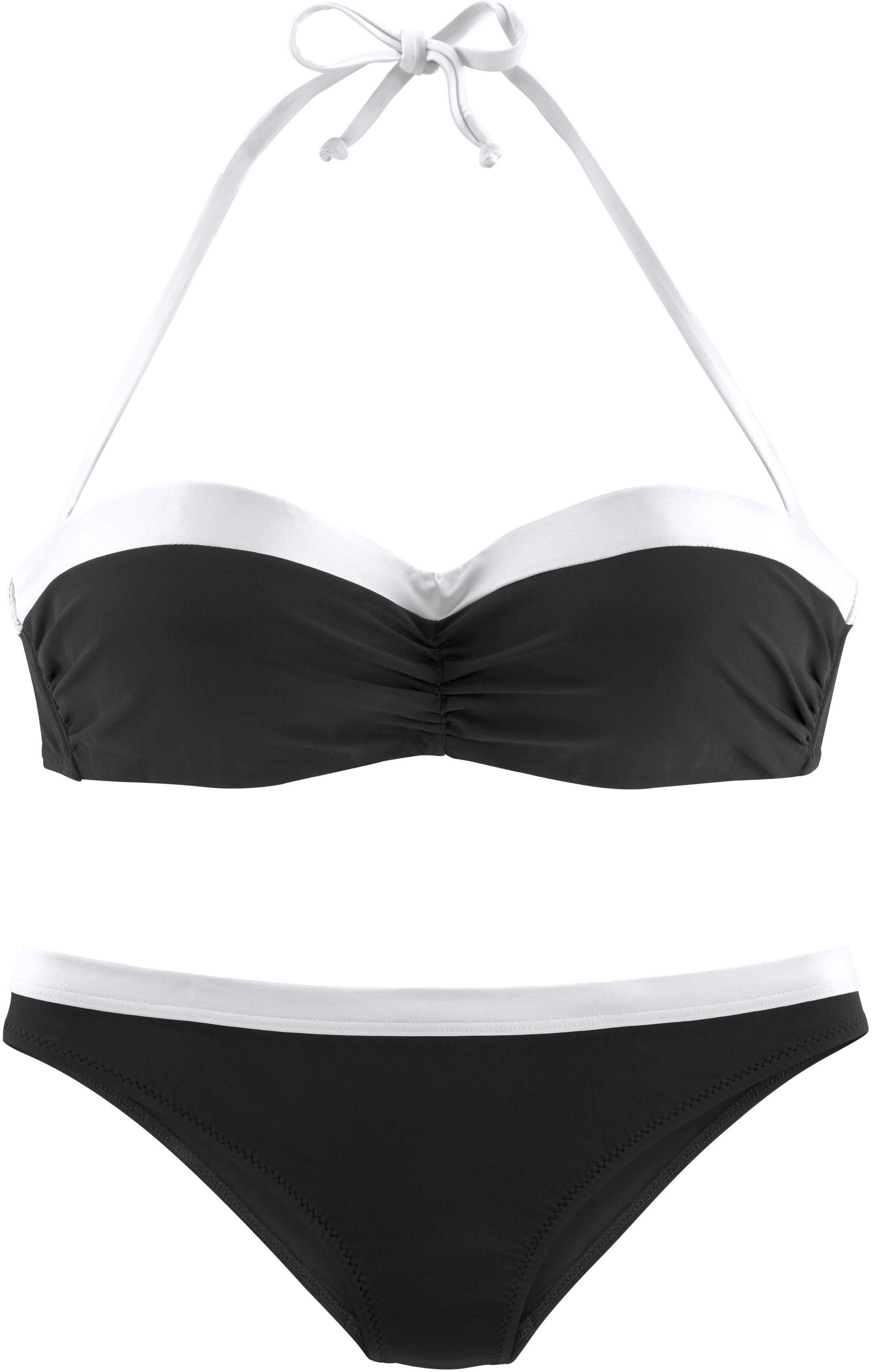 LASCANA Bügel-Bandeau-Bikini, mit kontrastfarbener Einfassung schwarz-weiss Größe 34 36 38 40 42