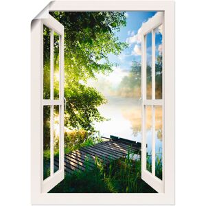 Artland Wandbild »Fensterblick Angelsteg am Fluss«, Fensterblick, (1 St.) weiss Größe