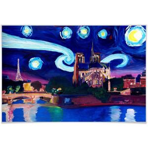 Wall-Art Poster »Van Gogh Stil Stadt Paris bei Nacht«, Stadt, (1 St.) bunt Größe