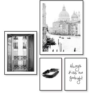 Reinders! Wandbild »LIebe Frankreich - Italien - Vintage - Kuss - Text«, (4 St.) schwarz/weiss Größe