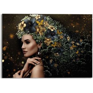 Reinders! Glasbild »Glasbild Elegante Frau Blumen - Festlich - Schmetterling... goldfarben Größe