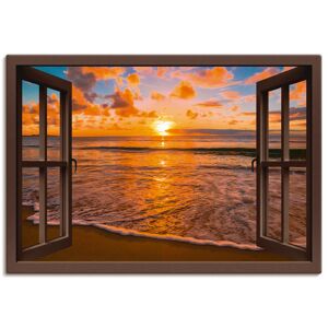 Artland Wandbild »Fensterblick Sonnenuntergang am Strand«, Sonnenaufgang &... braun Größe
