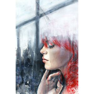 queence Acrylglasbild »Frau am Fenster« rot Größe
