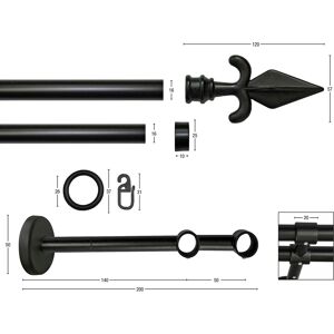 GARESA Gardinenstange »RUSTIKA«, 2 läufig-läufig, Wunschmasslänge schwarz Größe L: 120 cm   Ø 16 mm