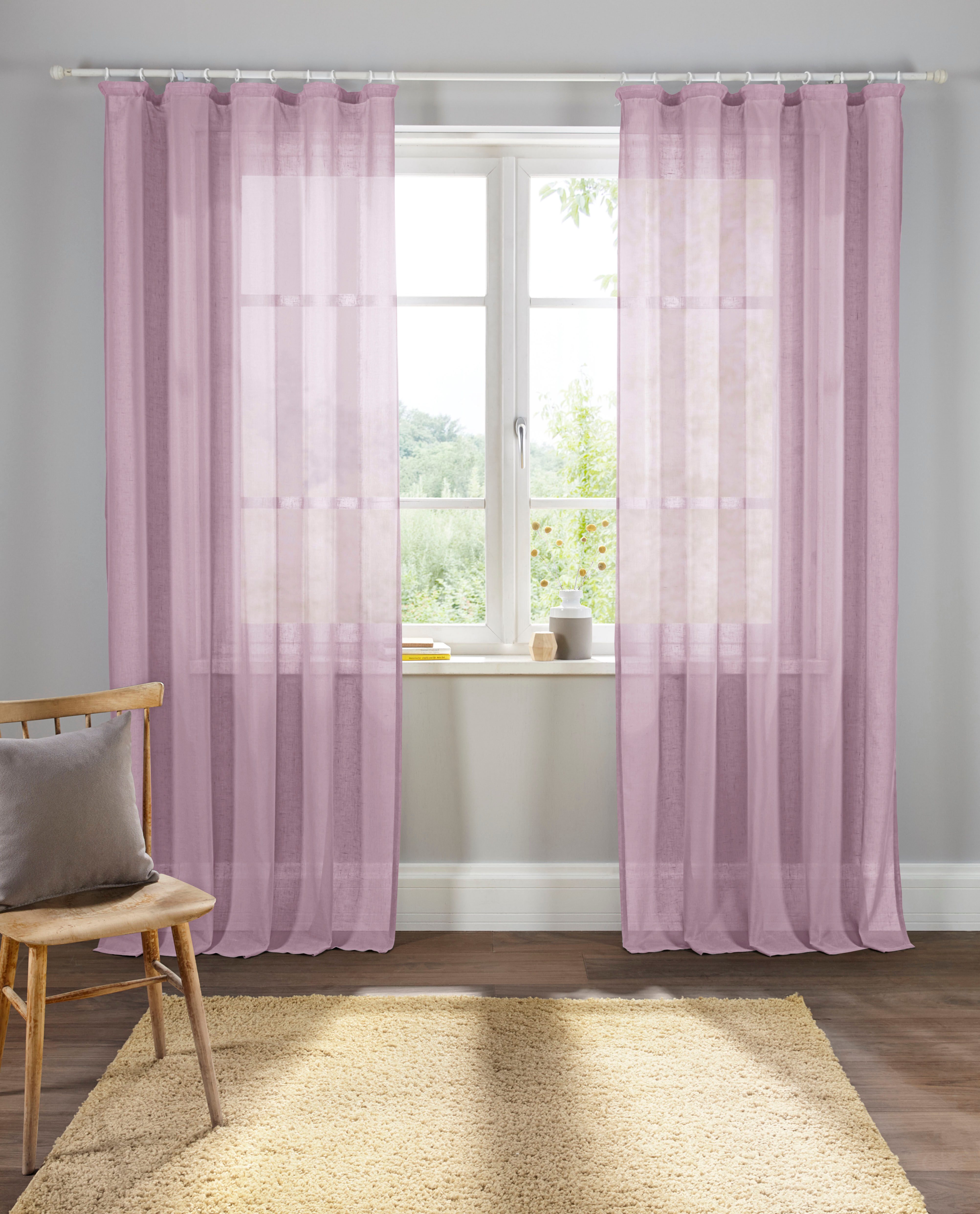 Home affaire Gardine »Mara«, (1 St.), transparent, Leinen Optik, monochrom,... rosa Größe H/B: 145/140 cm H/B: 175/140 cm H/B: 225/140 cm H/B: 245/140 cm H/B: 265/140 cm H/B: 295/140 cm