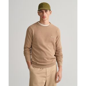 Gant Rundhalspullover »COTTON PIQUE C-NECK«, mit Logostickerei auf der Brust dark khaki Größe L