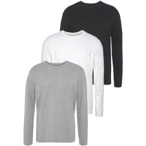 Man's World Langarmshirt, (Packung, 3 tlg., 3er-Pack), aus reiner Baumwolle weiss-grau-schwarz Größe 64/66 (XXXL)