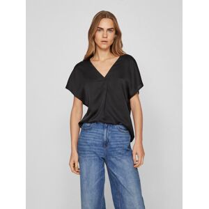 Vila V-Shirt »VIELLETTE V-NECK S/S SATIN TOP - NOOS« Black Größe 34 (XS)