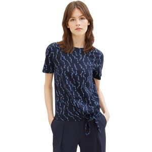 TOM TAILOR Denim T-Shirt, mit Minimalprint und seitlichem Knoten navy mid blue heart print Größe XS