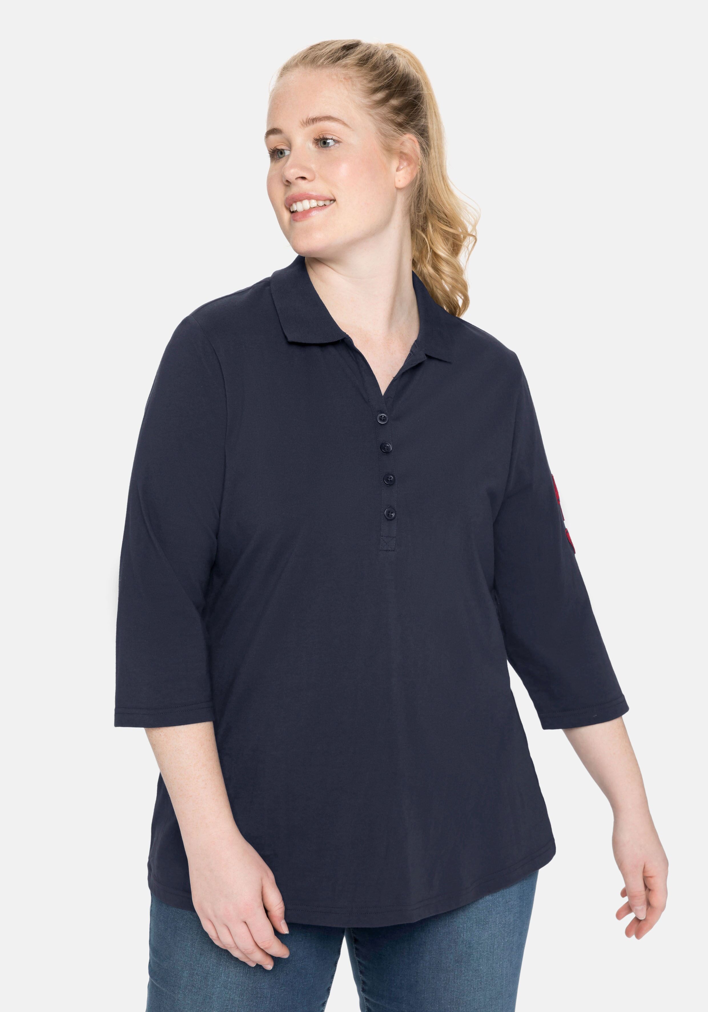 Sheego 3/4-Arm-Shirt, mit Applikation am 3/4-Ärmel blau Größe 40/42 44/46 48/50 52/54 56/58