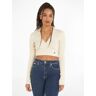 Calvin Klein Jeans V-Ausschnitt-Pullover »LABEL TIGHT CROP V-NECK SWEATER« ecru Größe XL (42)