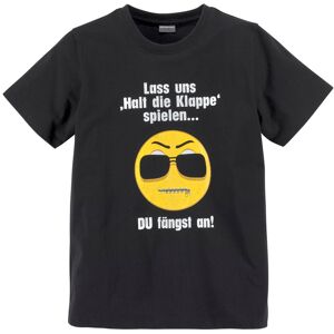 KIDSWORLD T-Shirt »LASS UNS: HALT DIE KLAPPEN! SPIELEN«, Spruch schwarz Größe 140/146