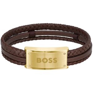 Boss Armband »Schmuck Edelstahl Armschmuck Lederarmband GALEN« braun-gelbgoldfarben Größe