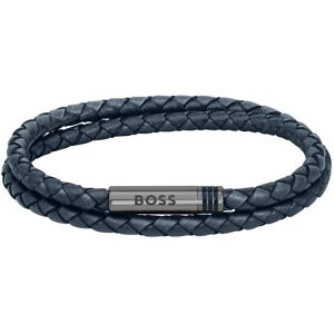 Boss Armband »Schmuck Edelstahl Lederarmband Wickelarmband ARES« blau-grau Größe M