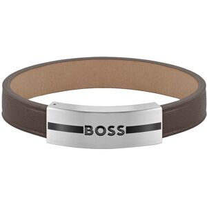 Boss Armband »Schmuck Edelstahl Armschmuck Lederarmband LUKE« edelstahlfarben-braun Größe M