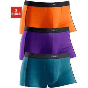 H.I.S Boxershorts, (Packung, 3 St.), in Hipster-Form mit schmalen Piping orange-lila-petrol Größe 9