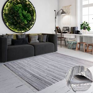 Home affaire Teppich »LeVivier«, rechteckig, Handweb Teppich, gestreift, 90%... grau/weiss Größe B/L: 60 cm x 110 cm