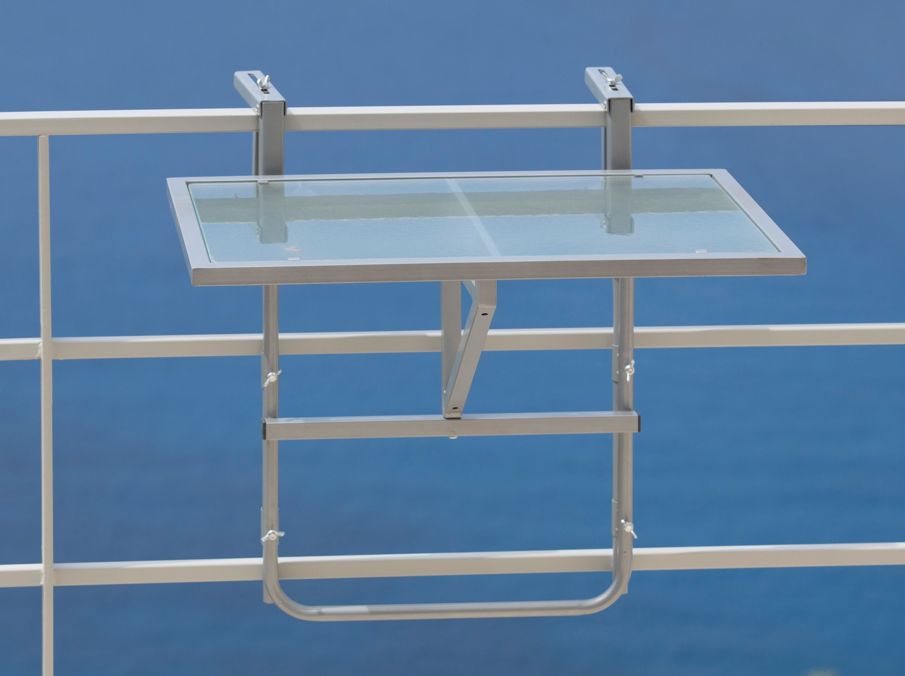 MERXX Balkonhängetisch silberfarben Größe Tischplatte: Sicherheitsglas, Gestell: Stahl
