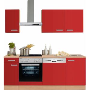 OPTIFIT Küchenzeile »Odense«, Breite 210 cm, mit 28 mm starker Arbeitsplatte,... Küche: rot + Korpus: buchefarben + Arbeitsplatte: buchefarben Größe