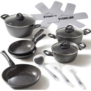 STONELINE Topf-Set, Aluminium, (Set, 14 tlg., Bratentopf 22 cm, je 1 Kochtopf... anthrazit Größe