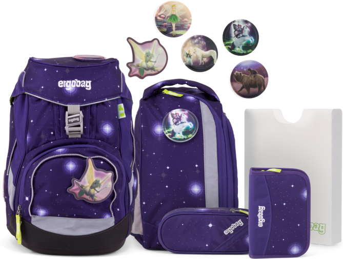 Ergobag Pack Galaxy Glow Edition 6-Teiliges Schulrucksack-Set "Feenzaubär" Er...