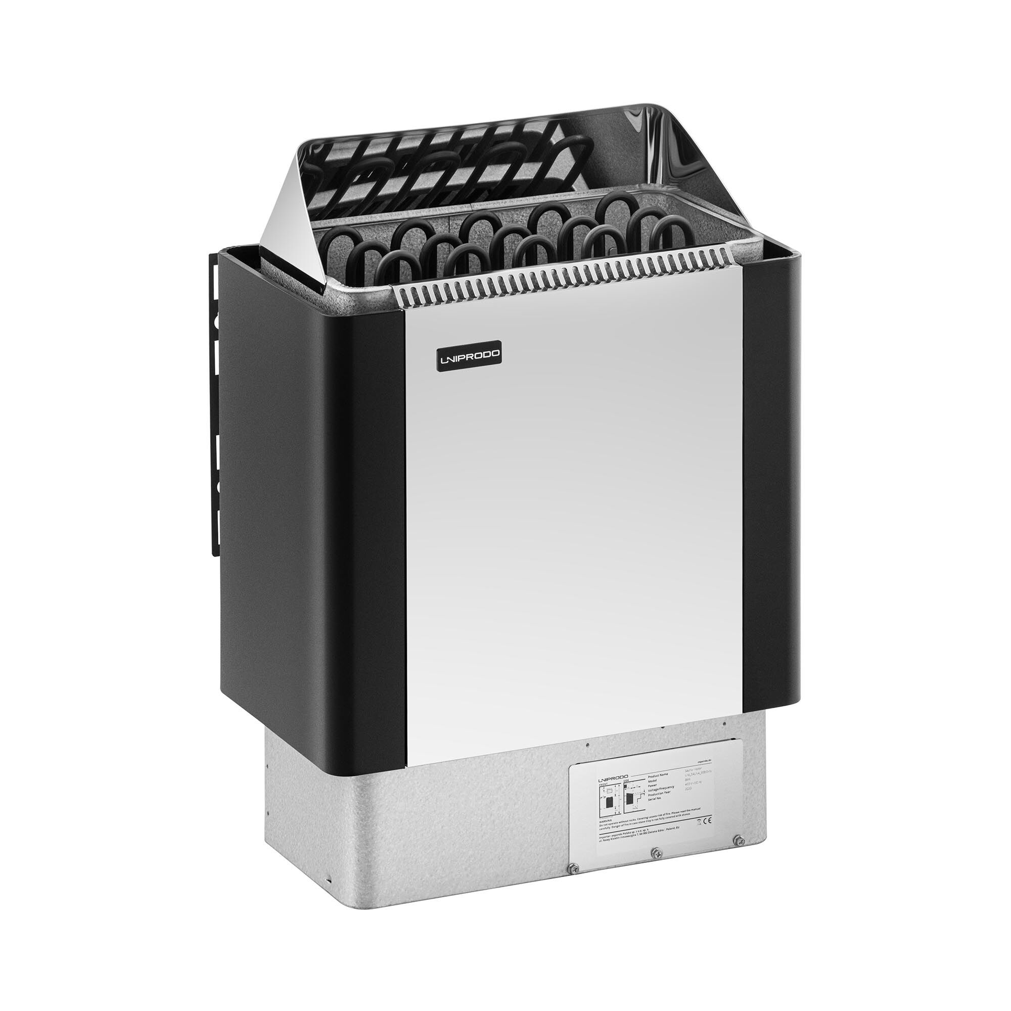 Uniprodo Saunaofen - 8 kW - 30 bis 110 °C - Edelstahlblende