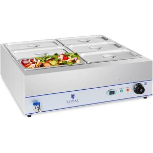 Royal Catering Bain Marie - 2.000 W - 6 x 1/3 GN-Behälter - mit Ablasshahn