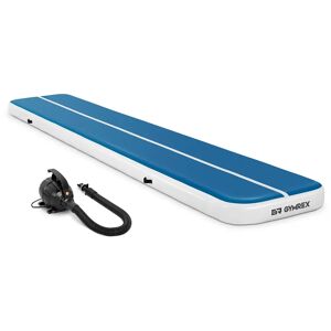 Gymrex Set Aufblasbare Turnmatte - Airtrack inklusive Luftpumpe - Airtrack - 600 x 100 x 20 cm - 300 kg - blau/weiß