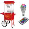 Royal Catering Popcornmaschine mit Wagen und LED-Beleuchtung - Retro-Design - rot