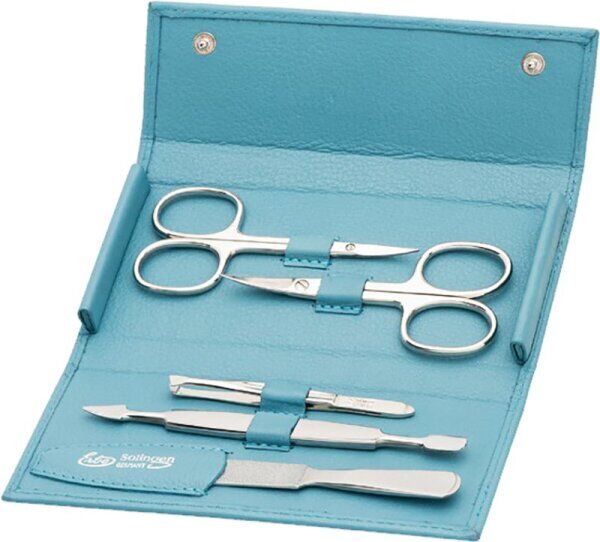 Erbe Collection fünfteiliges Manicure Set im Leder-Druckknopf-Etui gr