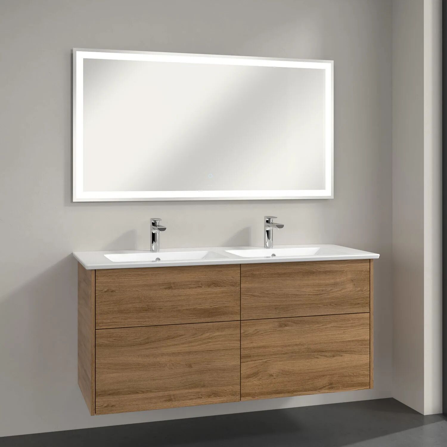 Villeroy & Boch Finero Waschtischunterschrank mit Doppelwaschtisch und Spiegel, 4 Auszüge, 130 cm  B:130 T: 50 H: 17 cm