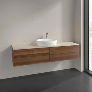 Villeroy & Boch Antao Waschbeckenunterschrank, 160 x 36 cm, 4 Auszüge mit LED-Licht, Front mit Struktur, mit Hahnloch, für Waschtisch mittig