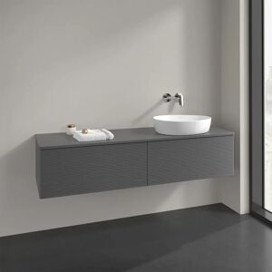 Villeroy & Boch Antao Waschbeckenunterschrank, 160 x 36 cm, 2 Auszüge mit LED-Licht, Front mit Struktur, mit Hahnloch, für Waschtisch rechts