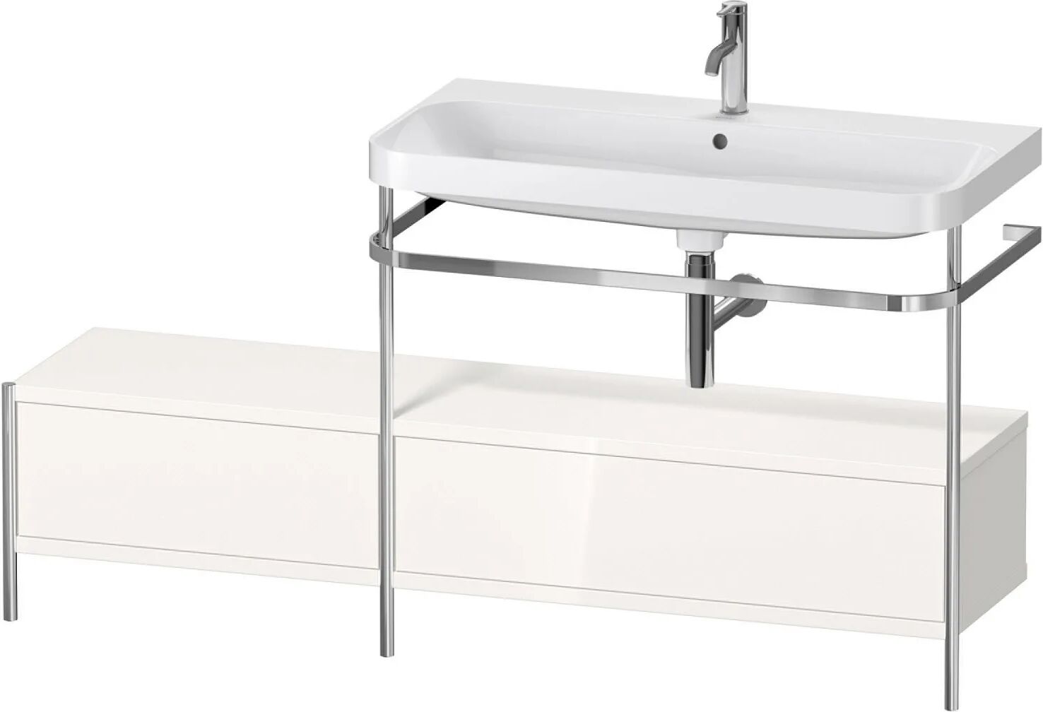 Duravit Happy D.2 Plus Möbelwaschtisch 160 x 49 cm c-shaped, mit 1 Hahnloch mit Metallkonsole bodenstehend, Anbau links und 2 Schubkästen