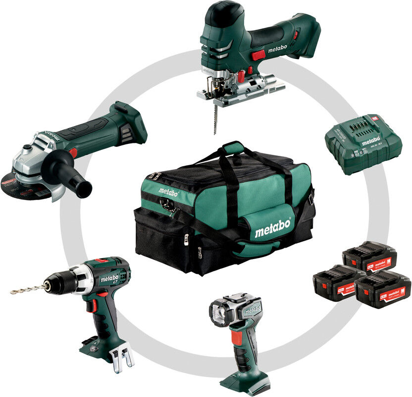 Metabo 691013000 Combo Set 4.2 18V 4,0Ah - BS18LT Akku-bohrschrauber + STA18LTX Stichs&auml;ge + W18LTX Winkelschleifer + Ula