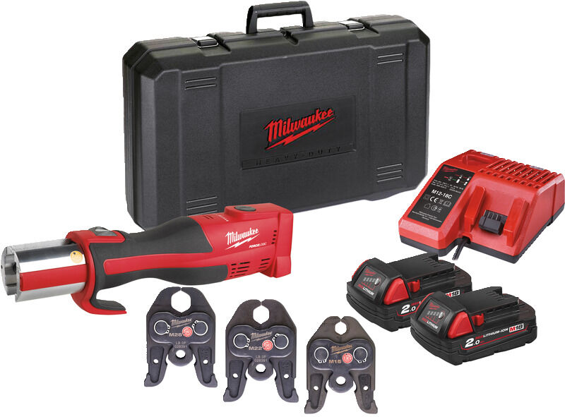 Milwaukee M18BLHPT-202C M-SET Bürstenloses Akku-Presswerkzeug M Pressbacken 15/22/28 18 Volt 2.0 Ah Li-ion