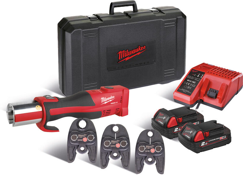 Milwaukee M18BLHPT-202C U-SET Bürstenloses Akku-Presswerkzeug U Pressbacken 16/20/25 18 Volt 2.0 AH Li-ion