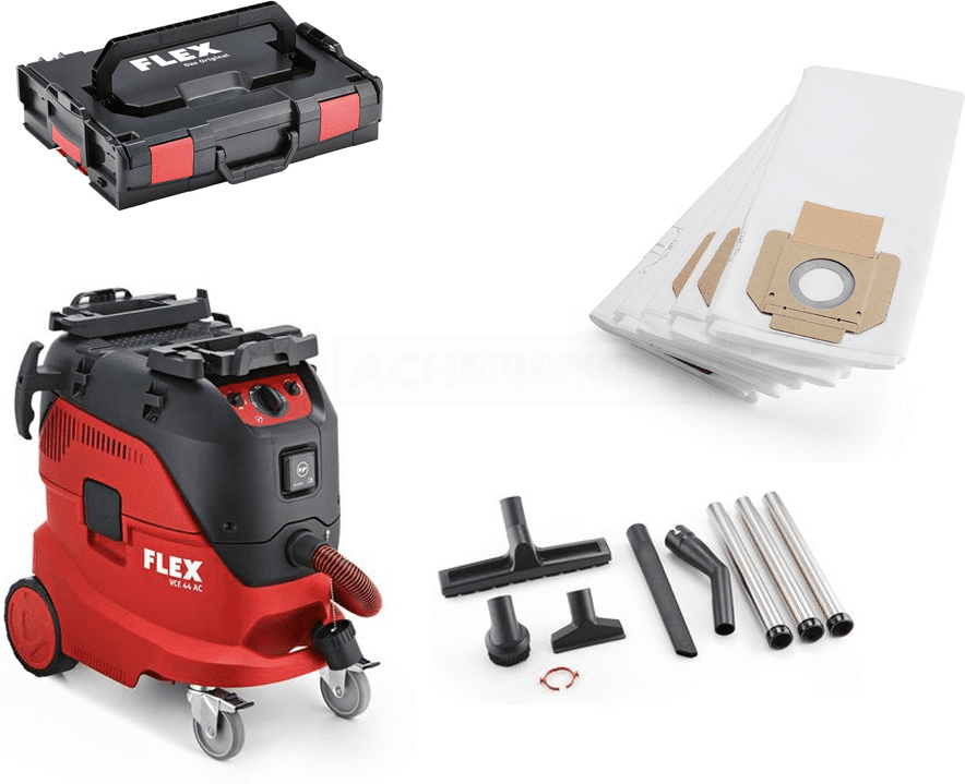 Flex-tools VCE 44 M AC Sicherheitssauger mit automatischer Filterabreinigung 42 l Klasse M + Reiningunsset in L-Boxx + 5 Filtersäcke