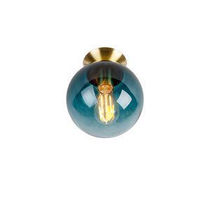QAZQA Art Deco Deckenleuchte messing mit ozeanblauem Glaslampenschirm - Pallon