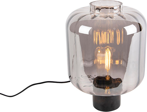 QAZQA Design Tischlampe schwarz mit Rauchglas - Qara