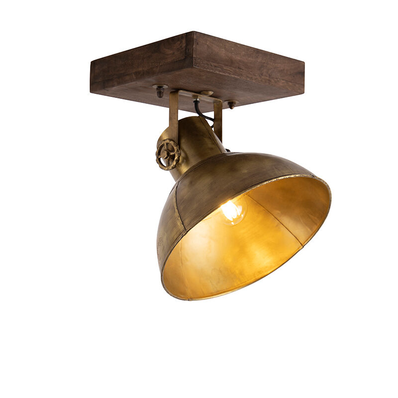 QAZQA Industriedecke Spot Bronze mit Holz 30 cm - Mangos