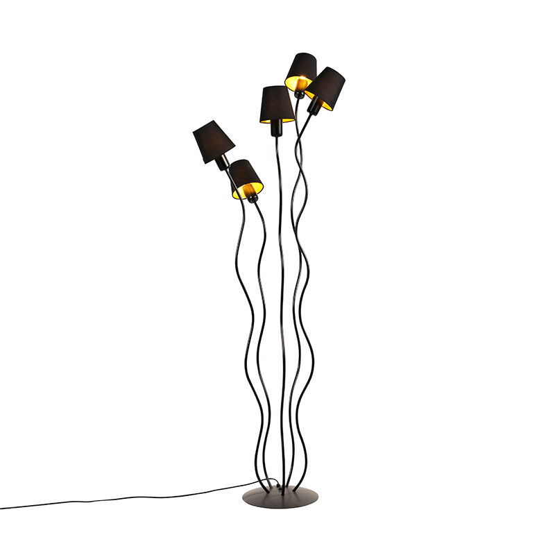 QAZQA Design Stehleuchte schwarz 5-Licht mit Klemmkappe - Wimme