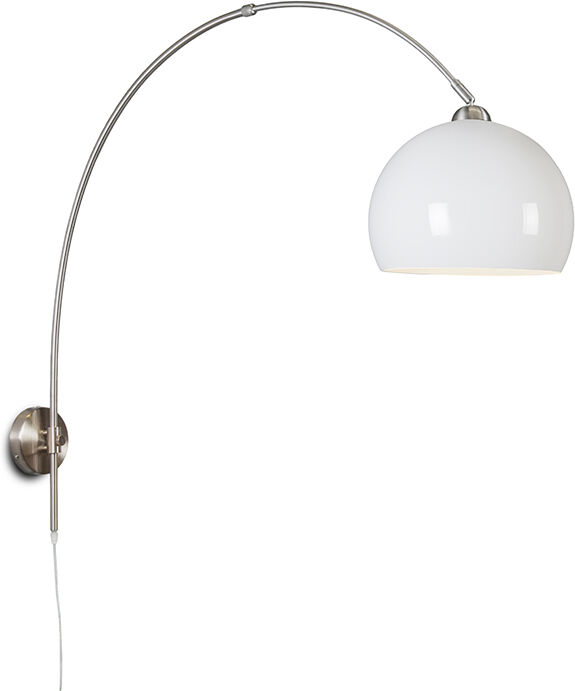 QAZQA Retro Wandbogenlampe Stahl mit weißem Schirm verstellbar