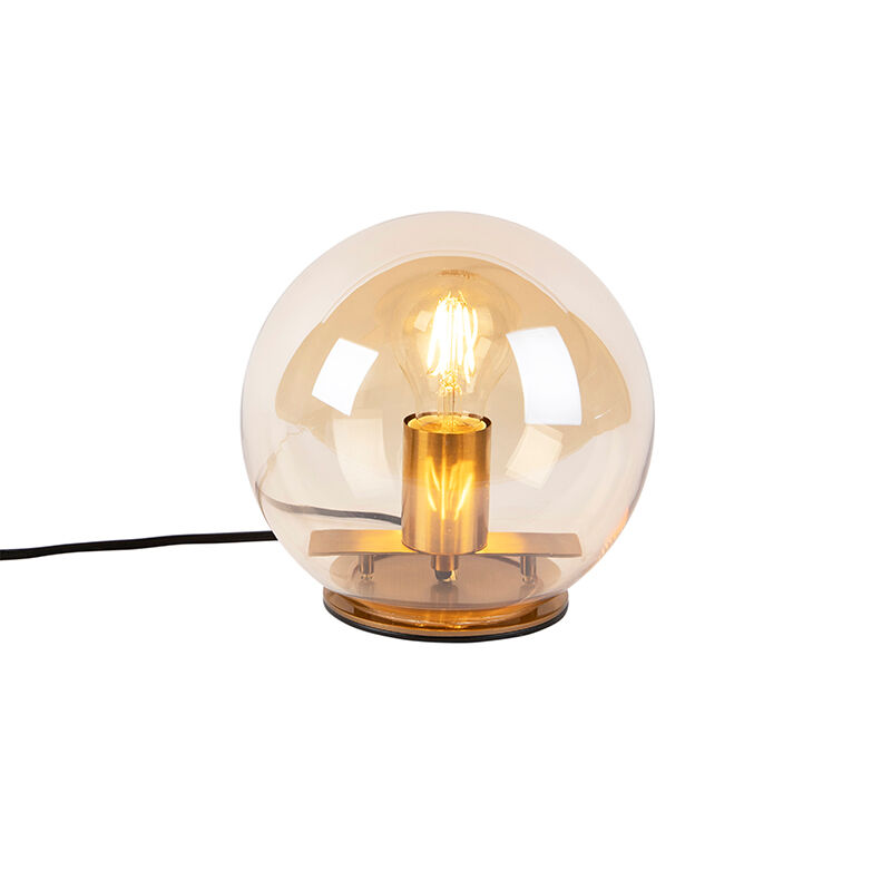 Leuchten Direct Art Deco Tischlampe Messing mit Braunglas 20 cm - Pallot