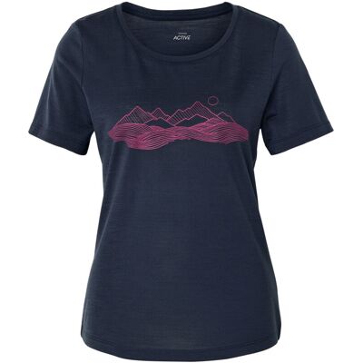Tchibo - T-Shirt mit Merinowolle - Damen - Gr. XS - dunkelblau/print Tchibo - T-Shirt mit Merinowolle - Damen - Gr. XS - dunkelblau/print