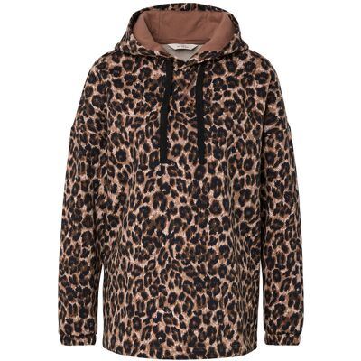 Tchibo - Langes Kapuzensweatshirt mit Leo-Alloverprint - Damen - Gr. L - schwarz/print Tchibo - Langes Kapuzensweatshirt mit Leo-Alloverprint - Damen - Gr. L - schwarz/print
